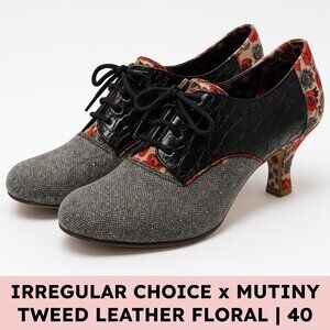 Irregular Choice Mutiny Tweed Oxford Heels Black Croc Kitten Heel Size 40 Retro